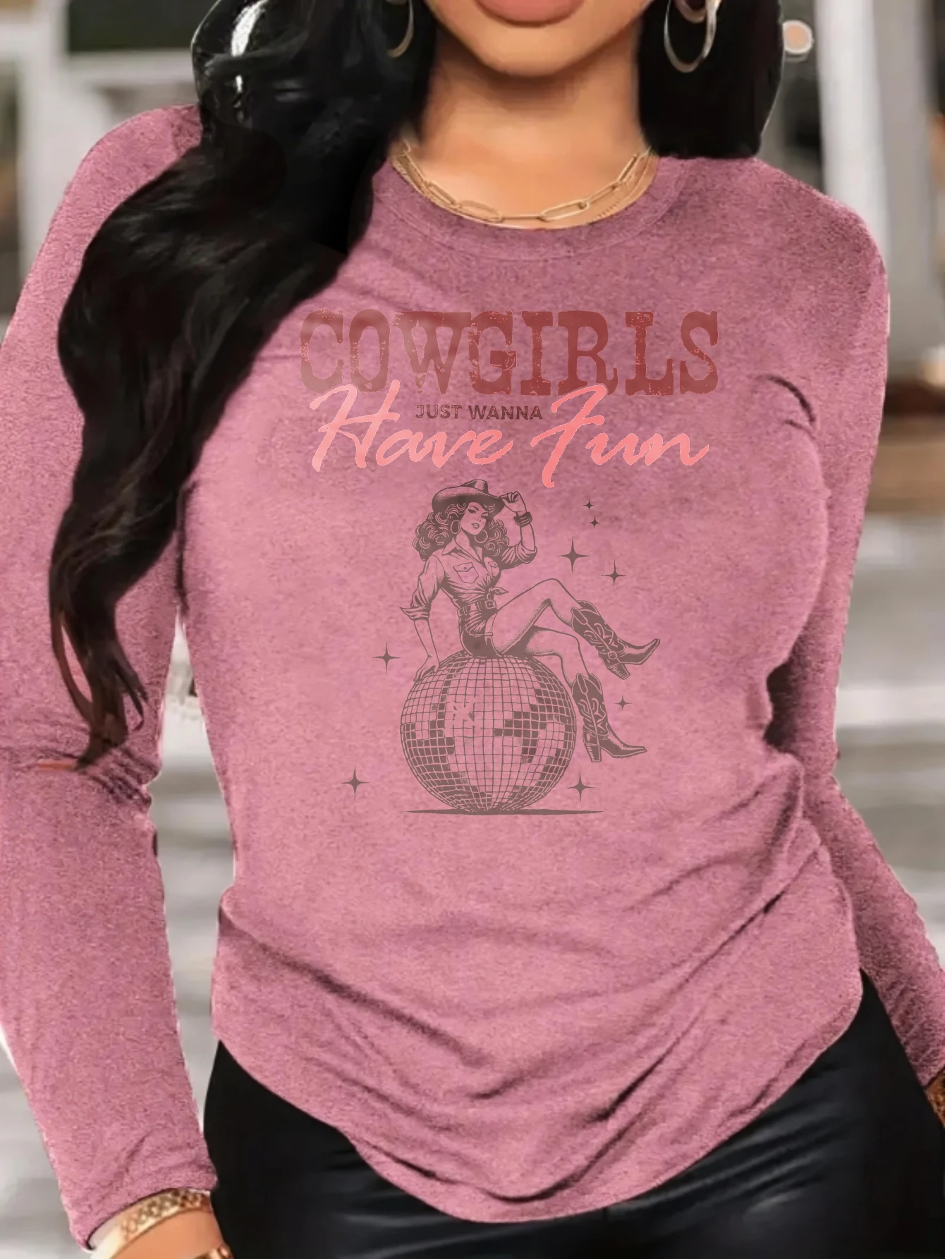 Camiseta de manga comprida pronta para outono Western Girl Camisa de algodão de Halloween para estilo quente e confortável