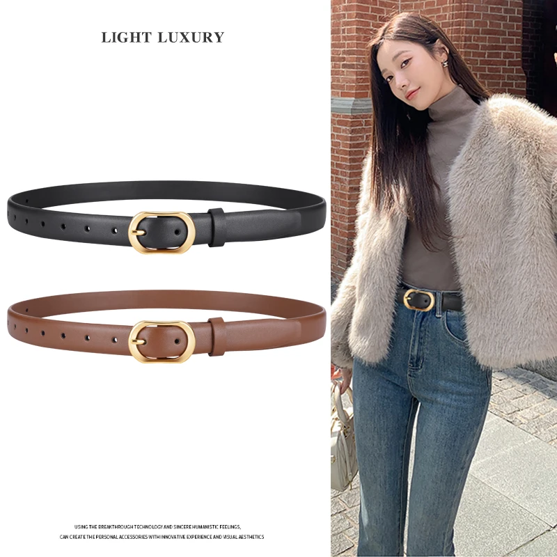 

Модный женский ремень с золотой пряжкой из искусственной кожи в стиле ретро, персонализированный универсальный джинсовый ремень