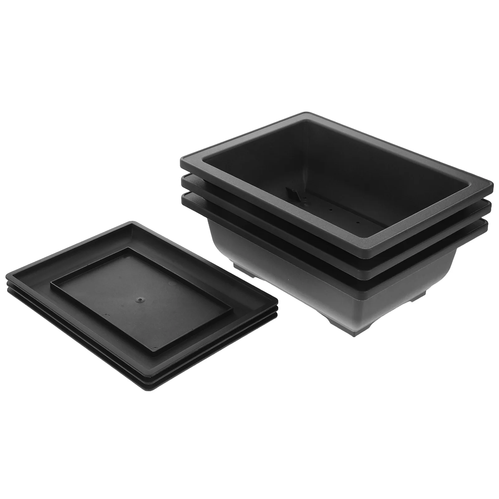 

3 set Rectangular Succulent Pots Thickened Matte Shallow Basin With Tray For Indoor Home Decor Plant Flower Container Garden