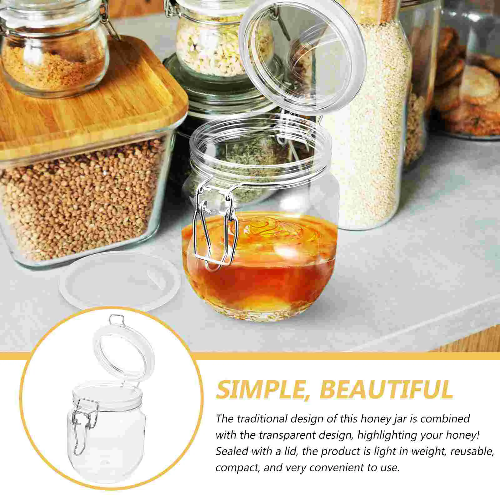 2 Pcs Airtight Honey Jar Jars Containers for Food Glass with Lid Pot Lids Storage Sealed Jam Coffee Beans Kitchen