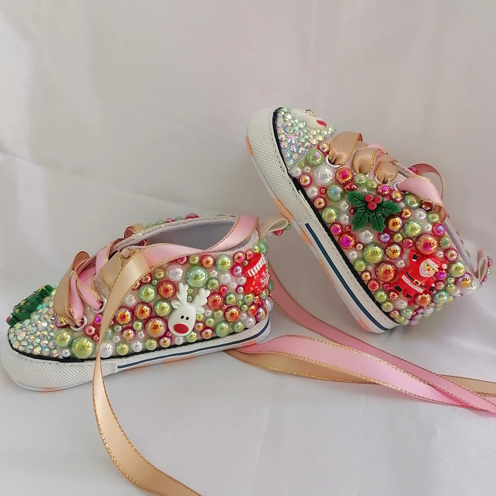 Handmade Bow Rhinestones Baby Girl Kids Shoes Hairband First Walker Sparkle Bling Crystals Princess Shower Gift