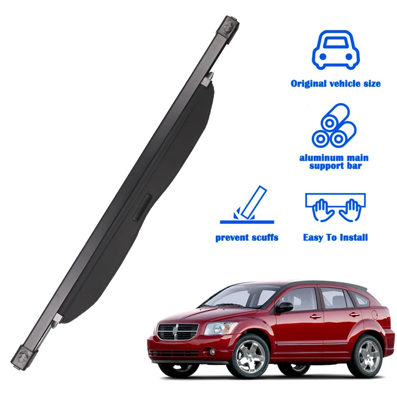For Dodge Caliber 2007-2012,Black Privacy Screen Retractable Trunk Security Tonneau Cover Luggage Shield Shade Cargo Cover