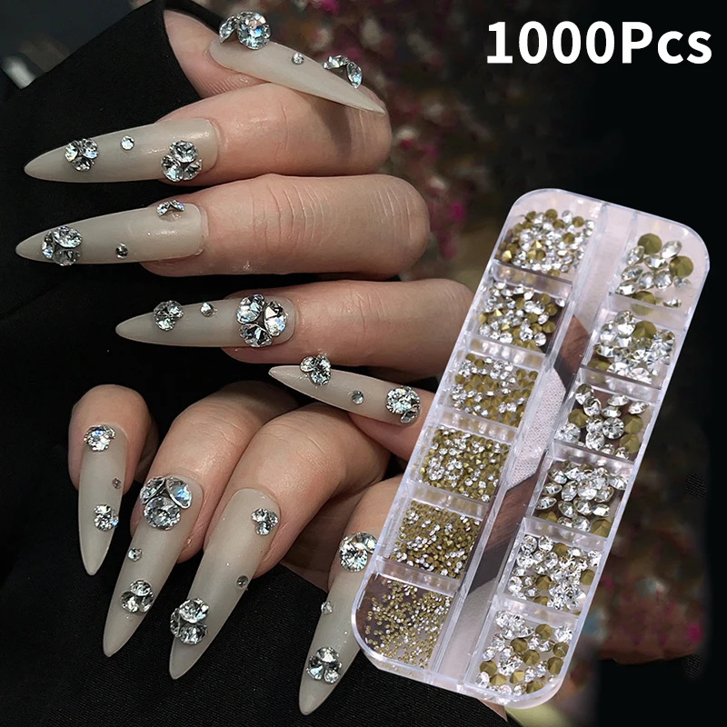 

12 Grids 3D Mixed Mini Nail Rhinestones Sharp Bottom Super Flash Nail Art Crystal Decoration Gems Manicure Tip