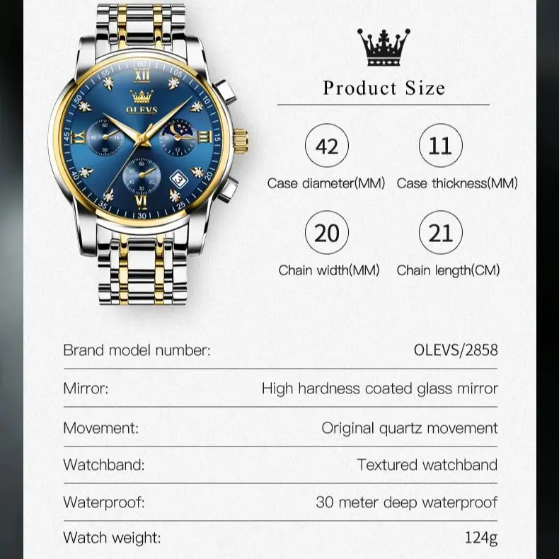 OLEVS 2858 جديد كوارتز ساعة رجالي مقاوم للماء ومضيئة الفولاذ المقاوم للصدأ المرحلة القمرية توقيت رمز ساعة العلامة التجارية الفاخرة ساعة رجالي