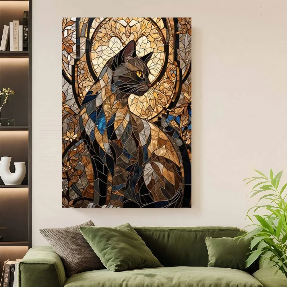 

Framed [Abstract Cat Art Print] 2D/Flat 1pc Canvas Abstract Cat Art Print - Vibrant 23.62x35.43 Inch Modern Wall Decor, Suitable