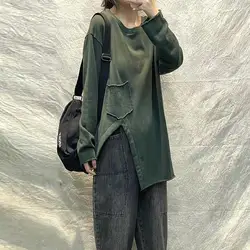 Original Autumn Retro Style Irregular Round Neck Sweatshirt Women Sense of Niche Design Long Sleeved Top Loose Oversized Fashion