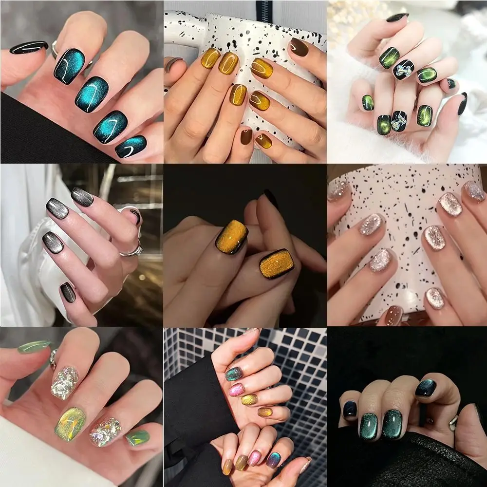 24 Uds. De uñas postizas reutilizables con forma de ojo de gato, uñas postizas cortas con purpurina, cobertura completa, uñas artificiales, arte de manicura DIY