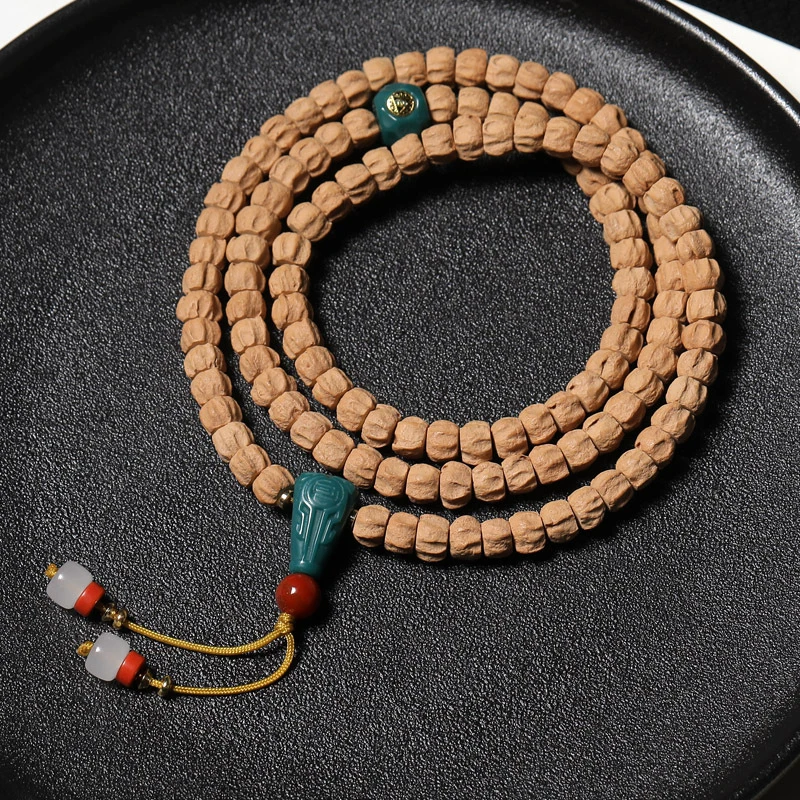 

Браслет Rezhen Passion, 108 бусин, натуральная кожа, тибетский стиль, прямой крой, гладкая текстура, семена кипариса Бодхи, унисекс