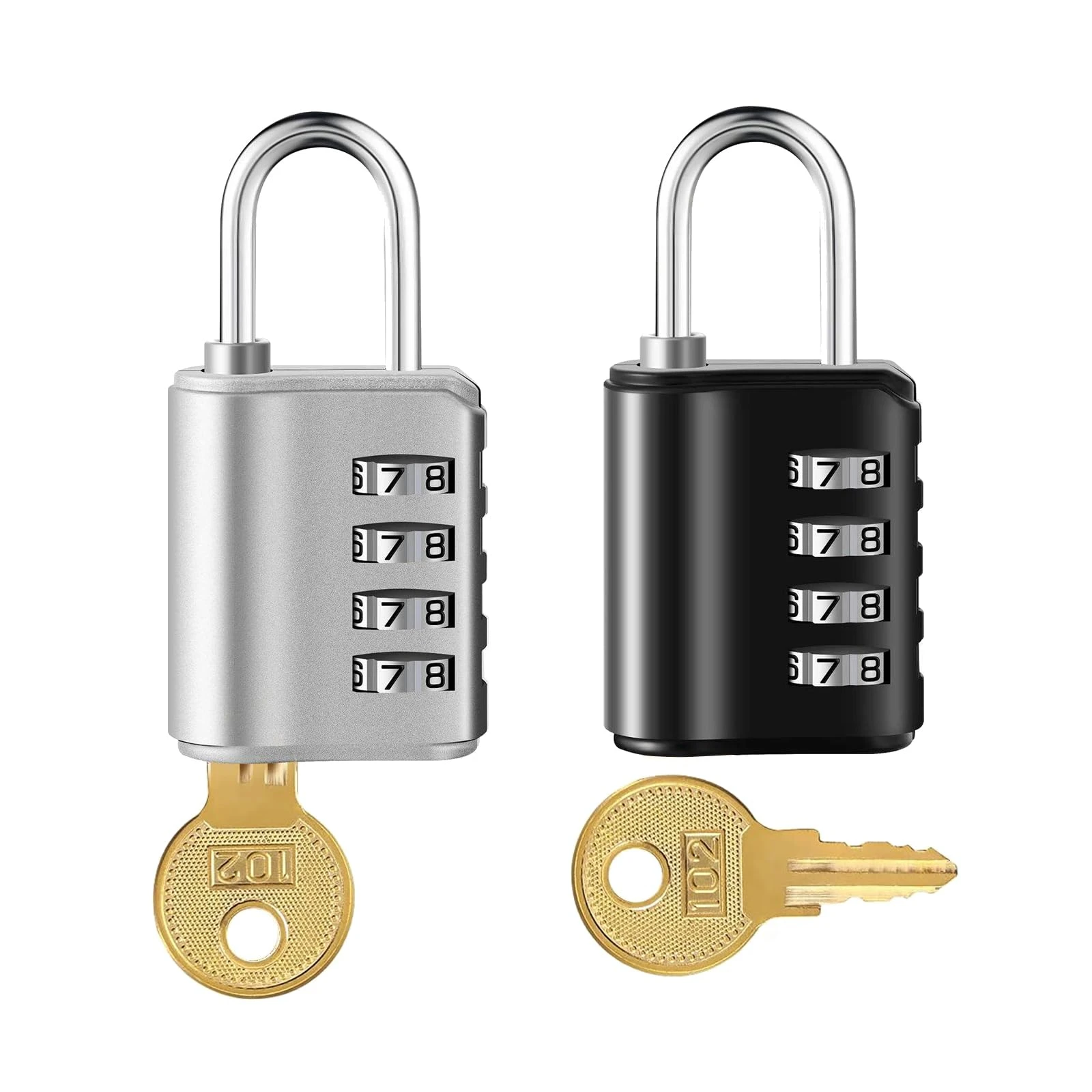 2Pcs Waterproof Combination Locks with Key 4 Digit Password Lock Backpack Zipper Lock Dormitory Cabinet Lock Luggage Padlock
