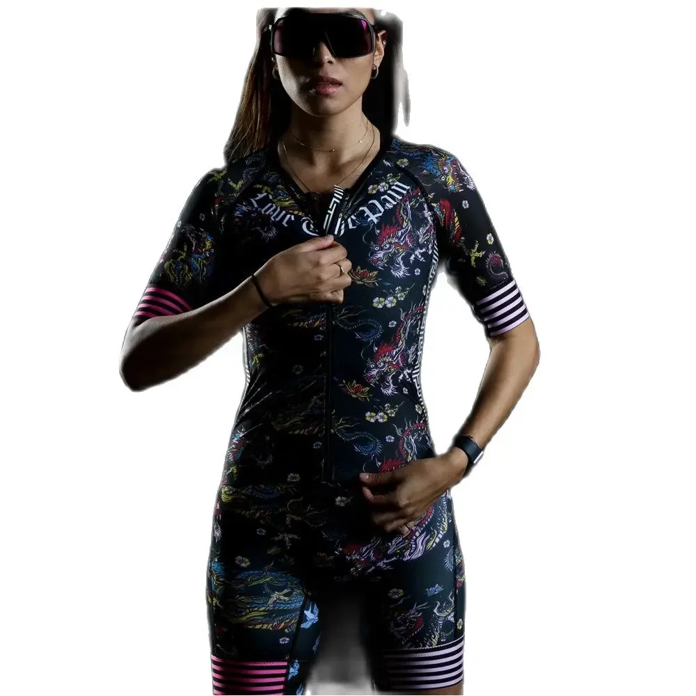 Love The Pain Cycling Womens Triathlon Short Sleeve Skinsuit Summer Outdoor Jersey Profession Team Running Suit Maillot Ciclismo