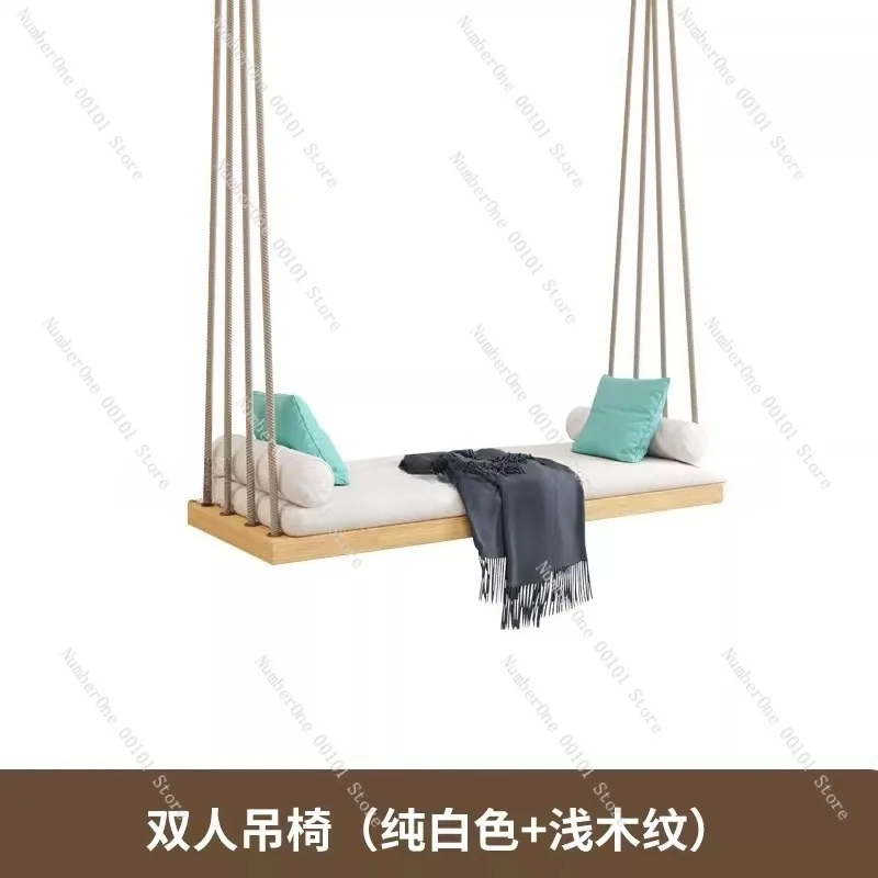 Outdoor Swing Chair,Balcony Solid Wood Hanging Basket,Indoor Ceiling Cradle Chair,Double&Single Seating Swing for Home Garden