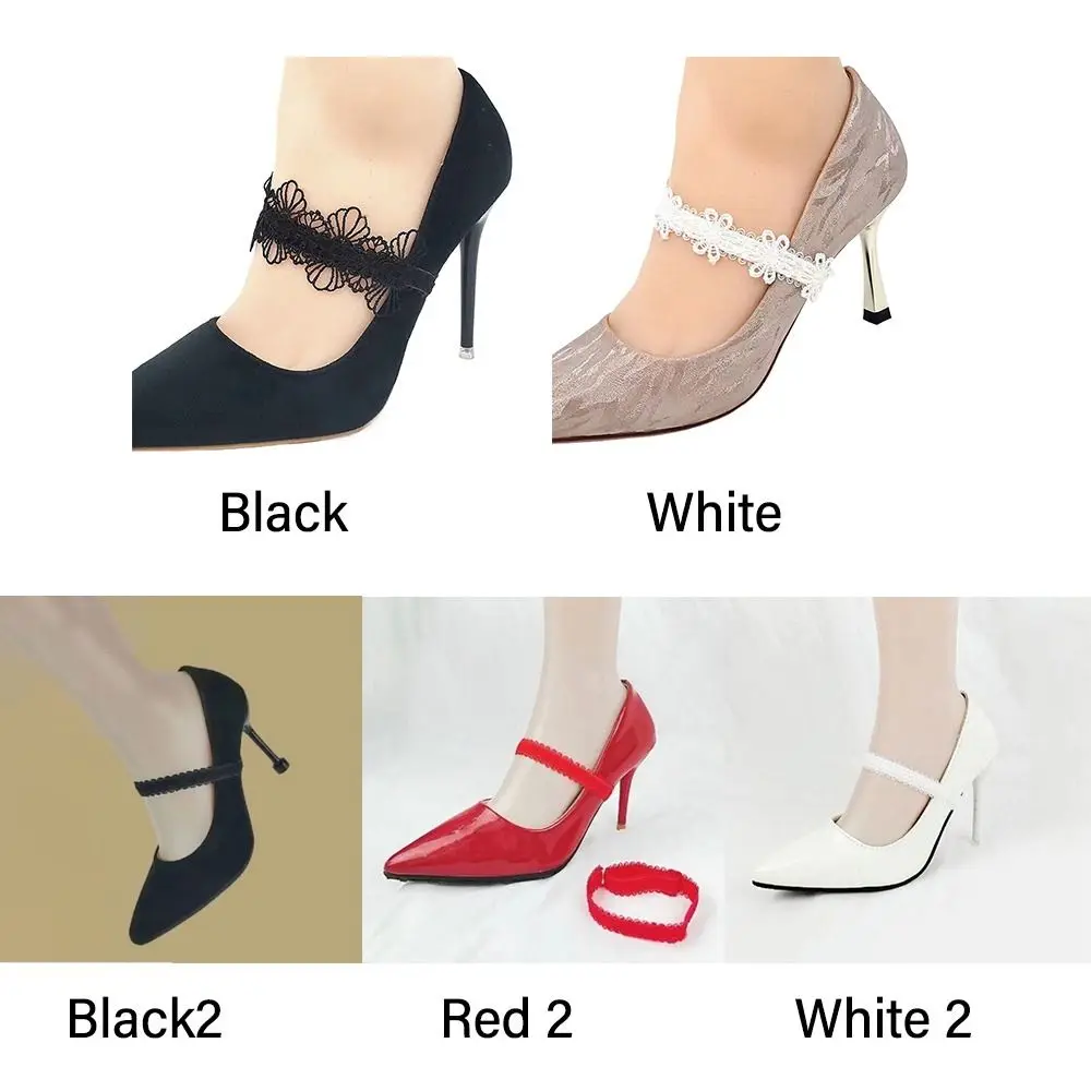 1 paire de chaussures de cheville en dentelle pour femmes, ceinture de chaussures à talons hauts, boucle de lacet élastique, sans accessoires de liaison