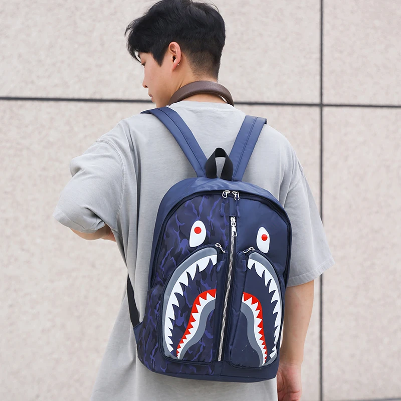 New camouflage backpack Shark backpack trend couple bags to match students children backpack