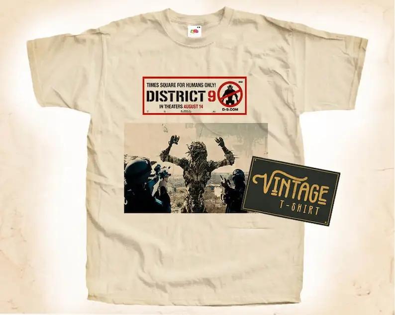 DISTRICT 9 ver.4 T shirt Tee Natural Vintage Cotton Movie Poster All Sizes