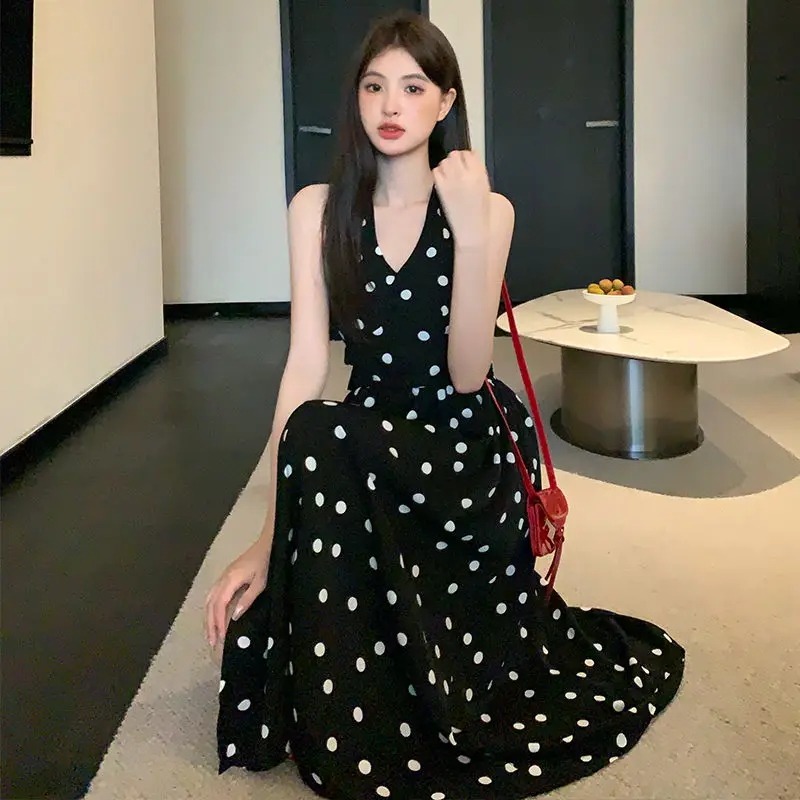 2024 Summer Fashion New Women's Dress Commuting Leisure Printed Wave Dot High Waist Slimming A-line Skirt