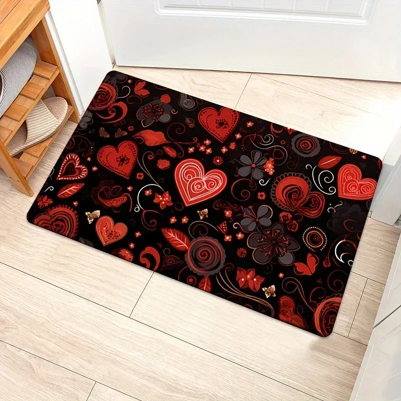 Red Rose Romantic Flower White Floor Mat Entrance Door Mat Living Room Kitchen Rug Non-Slip Carpet Bathroom Doormat Home Decor