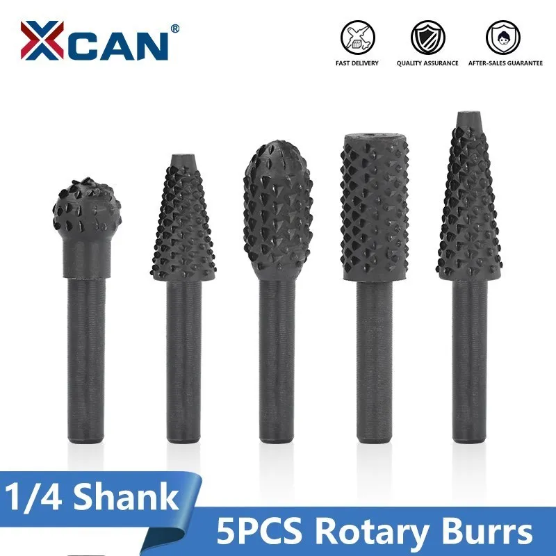 

XCAN 1/4'' Shank Drill Bit Set Grinder Rasp File Woodworking Carving Tool Rotary Burr Set 5PCS Carpentry DIY Cutting Tools