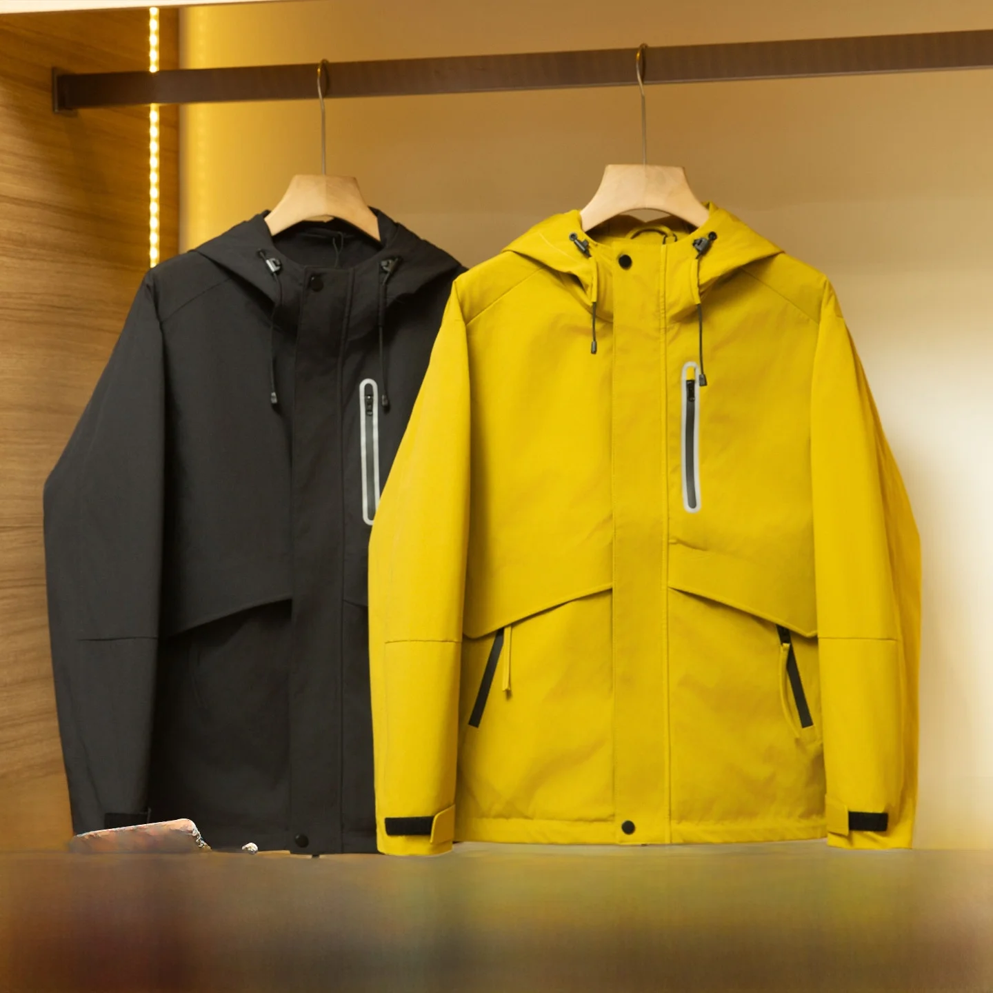 

Outdoor Men's Fce Jaet Stand Fit Windproof Polyester Fiber Long Sve Hooded Coat 3D Puzzle Splicing Waterproof Sealing