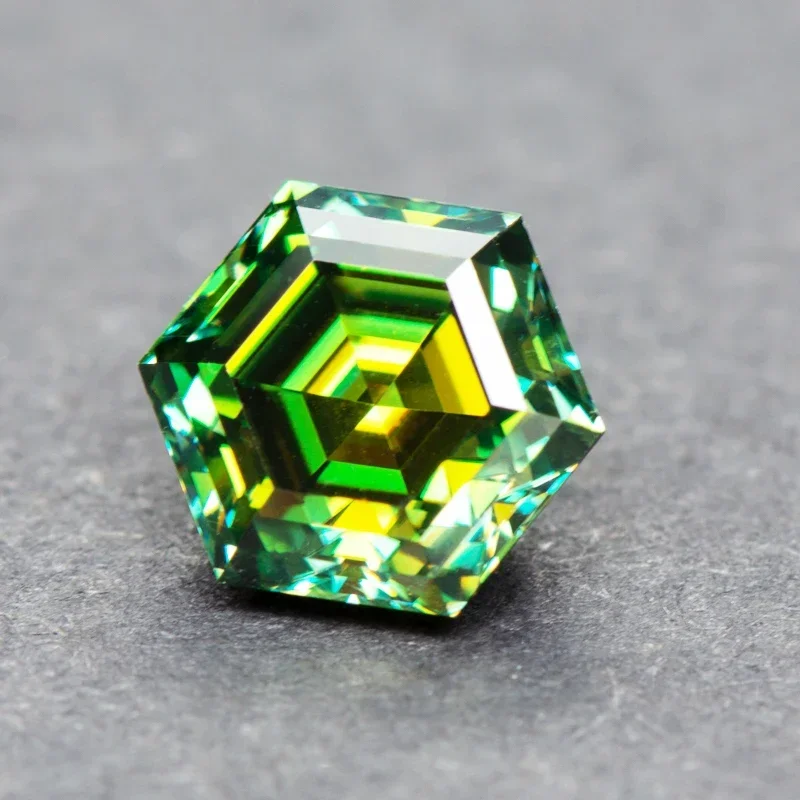 Moissanite Stone Natural Yellow Green Color Hexagon Cut DIY  Advanced Charms Jewelry Rings Earrings Making with Certificate