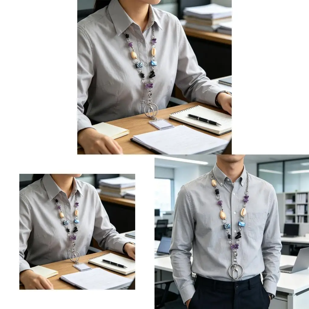  Decorative Glass Bead Lanyard For Keychain Badge Card Holder Phone Charm 81cm Long Natural Shell And Stone Necklace