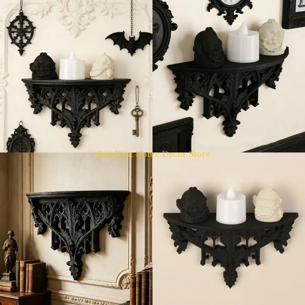 92MF Antique Wall Shelf European Ornate Plant Book Organizers Floating Shelf Storage Rack for Bedroom Living Room Decors