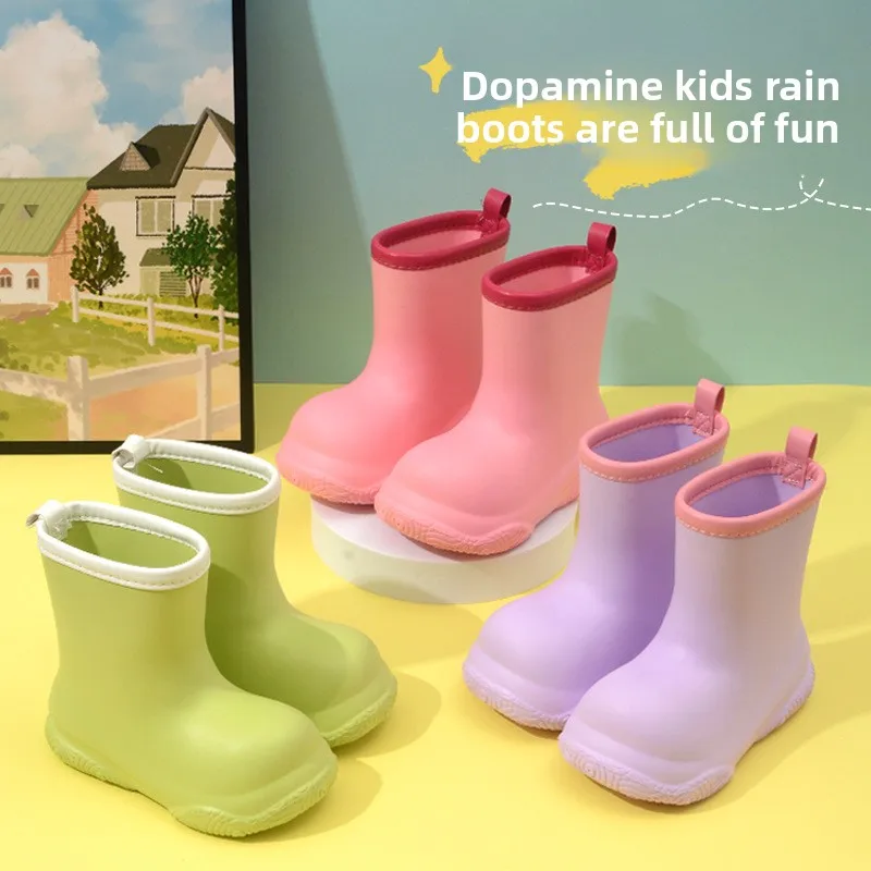 2026 Four Seasons New Children Solid Color Rain Boots Baby Kids Easy-on Rain Shoes Children Waterproof Shoes for Boys Girls