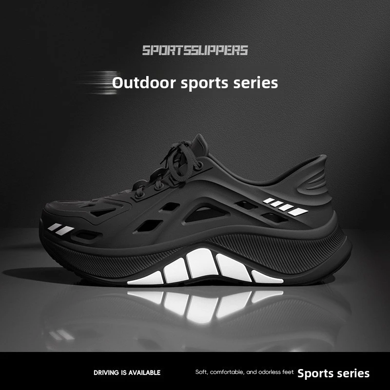 Thick soled perforated shoes for men summer outerwear, anti slip and wear-resistant driving toe sandals men's trendy men's shoes