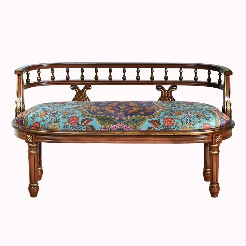 

Solid wood double chair living room balcony leisure chair retro furniture European single sofa chair bench backrest