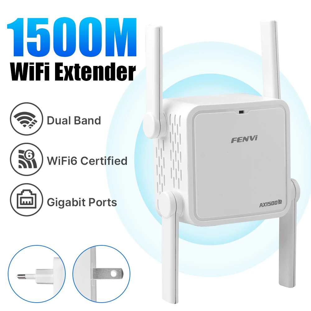 FENVI WIFI6 AX1500 WiFi Repeater Dual Band 2.4G&5GHz Wireless Extender Signal Booster Network Amplifier Long Range Wifi Repeater