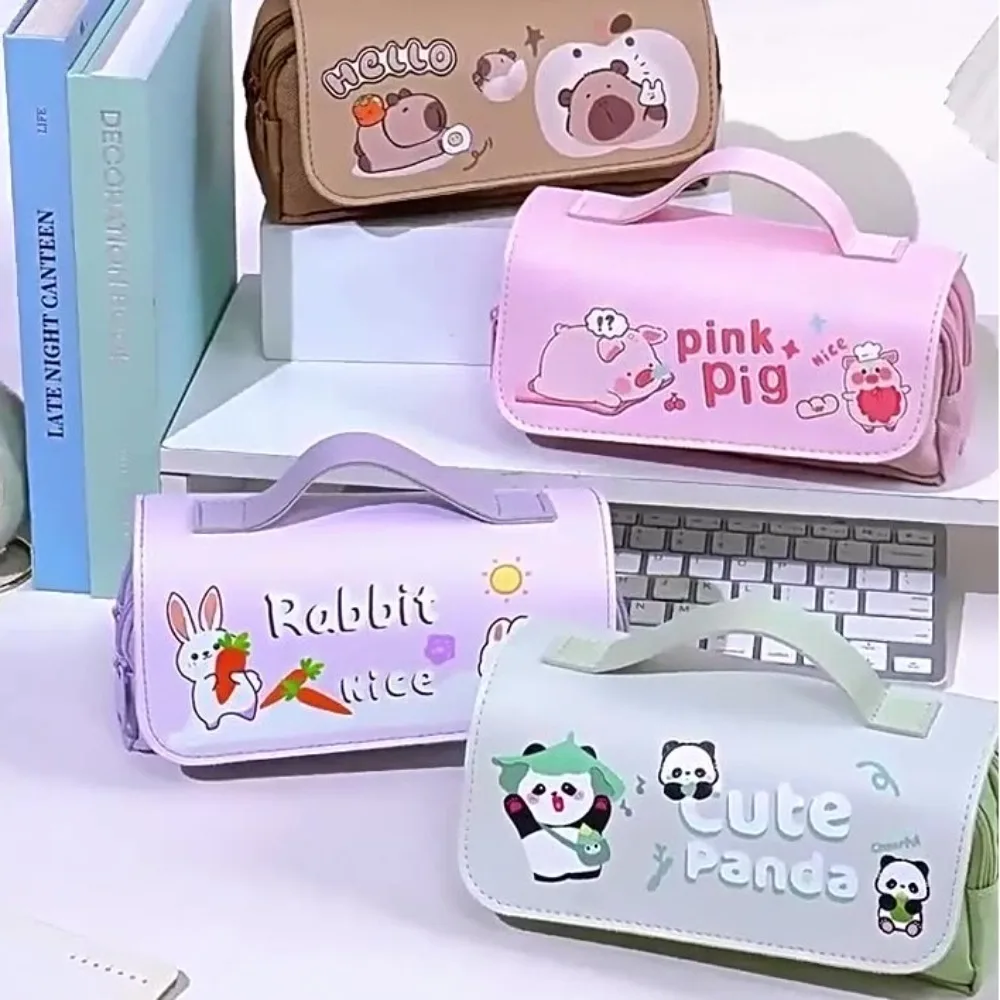 

Bunny Flip Capybara Pen Bag Large Capacity Piggy Rabbit Stationery Bag Kawaii Multi Functional Cartoon Panda Pencil Case