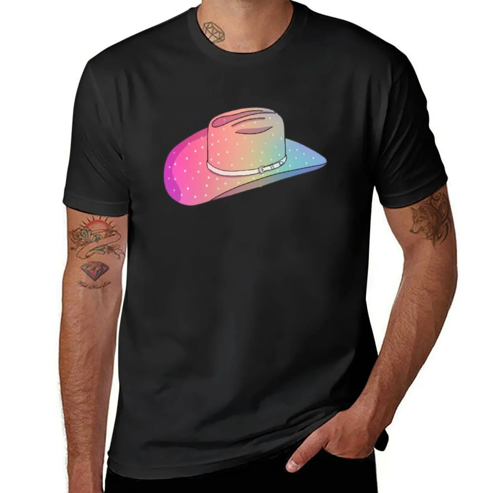 

Rainbow Cowboy Hat T-Shirt Short sleeve tee korean fashion vintage men graphic t shirts