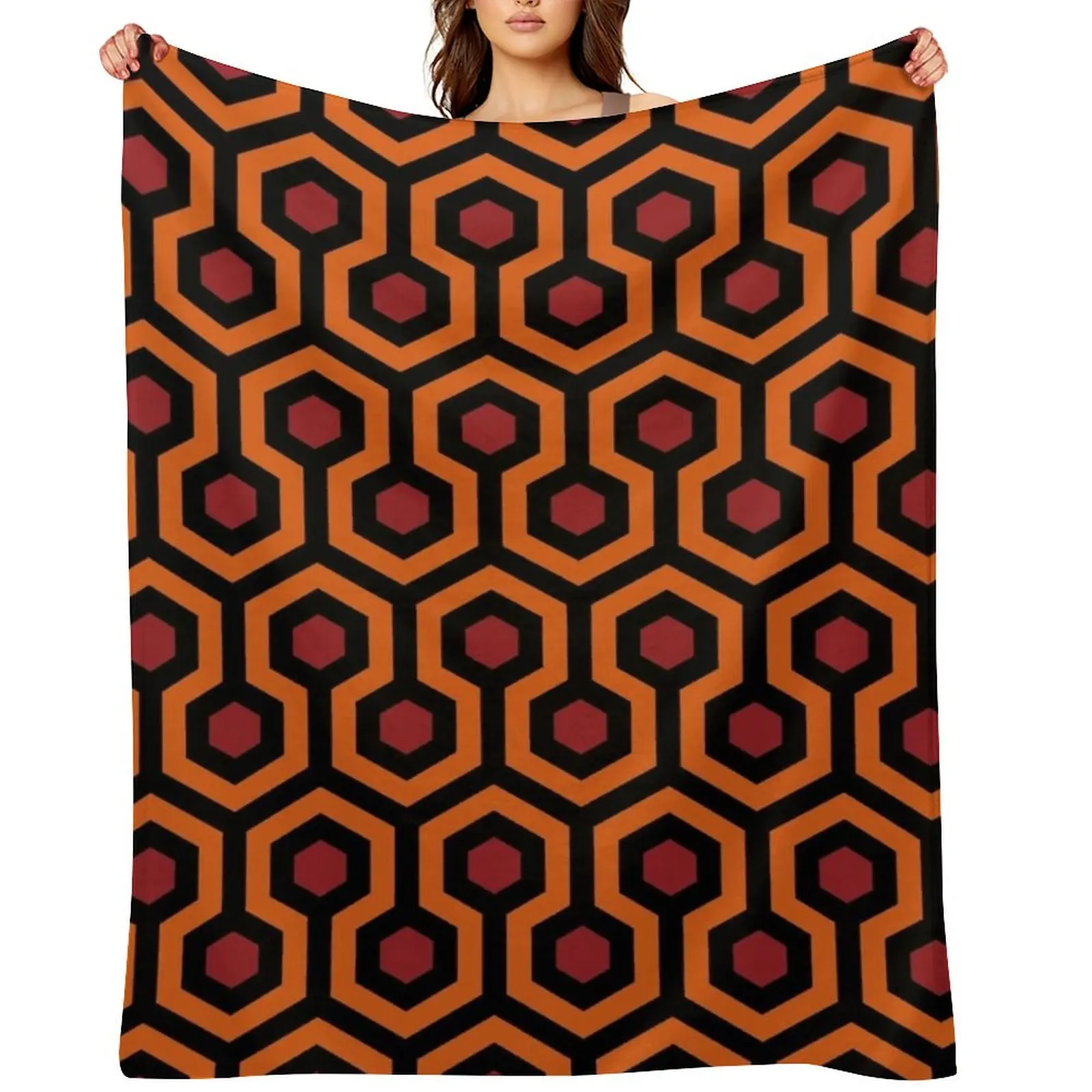 

Geometric Pattern: Looped Hexagons: Orange/Red/Black Throw Blanket Blankets For Sofas Decorative Beds sofa bed Blankets