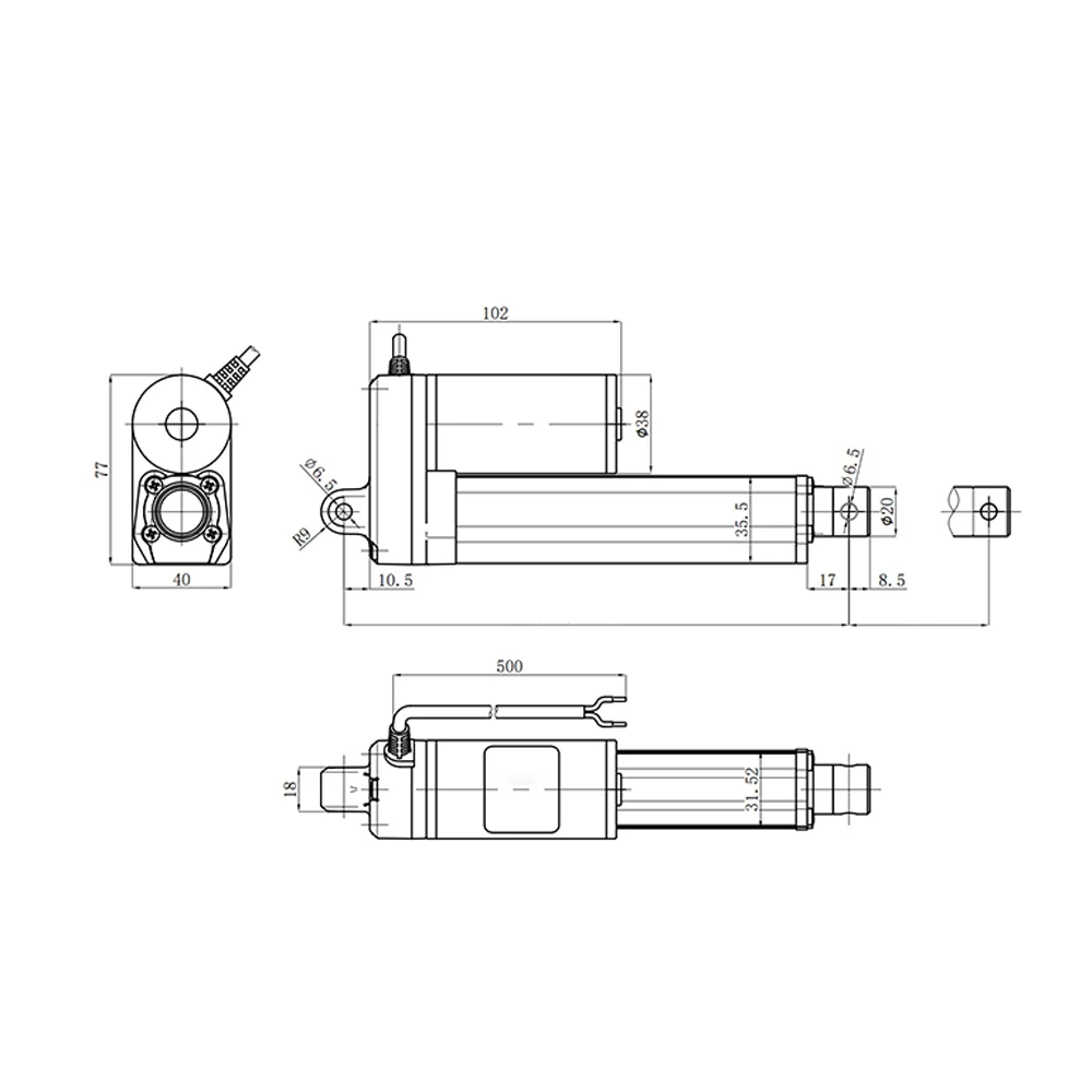 Etosec IP65 Waterproof 24V Linear Actuator 2000N 150mm 450mm 550mm 800mm 950mm 1000mm Solar Tracker Motorisation Motor 160mm/s