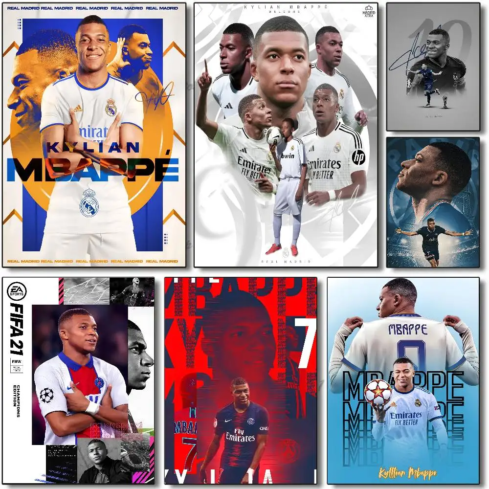 Star K-Kylian Football M-Mbappe Poster Self-adhesive Art Room Entrance Restaurant Wall Decor Art Painting