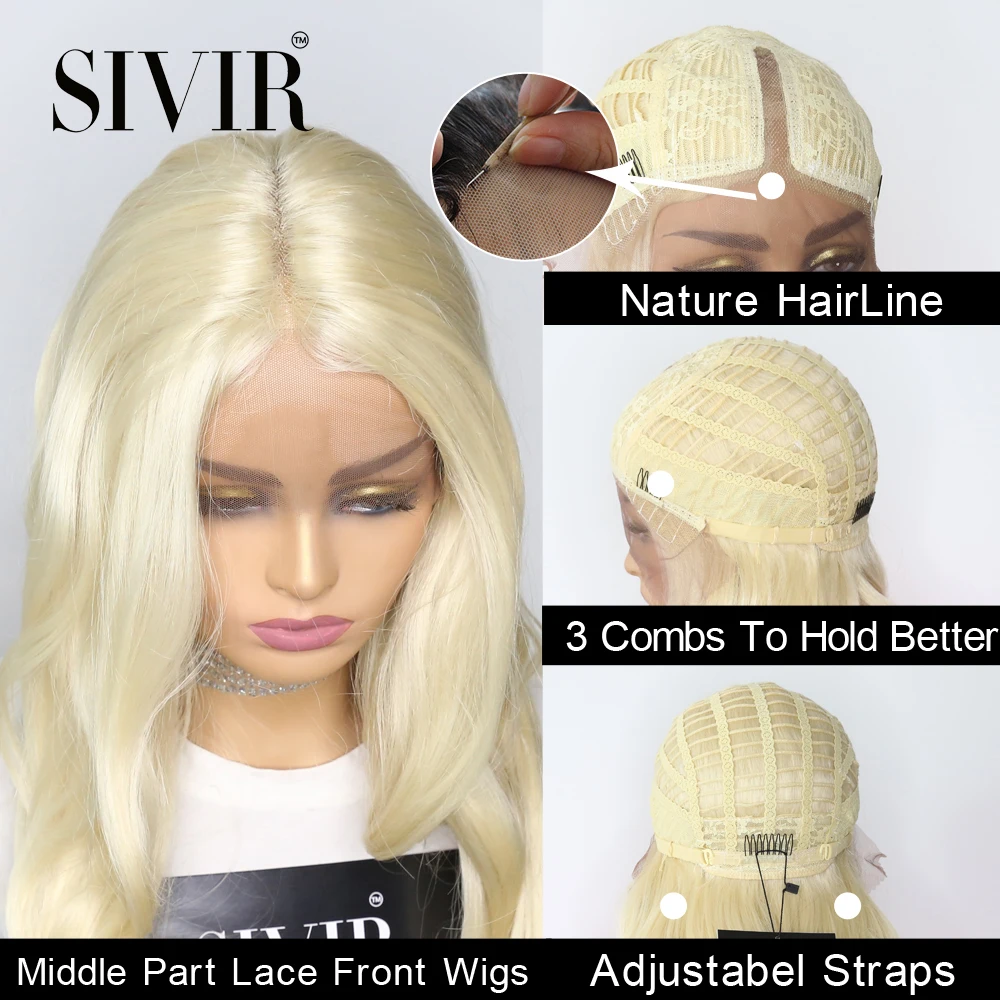 Synthetic Lace  Wigs 28 Inch  Long Body Natural Wave Ombre Blond 613 Color Hair Wigs For Women Middle Part  Heat Resistant