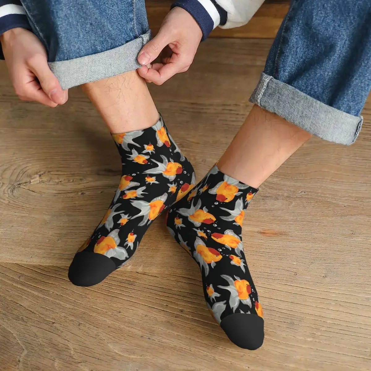 Oranda-Goldfish Pattern Ankle Socks para homens e mulheres, meias impressas, Spring Design