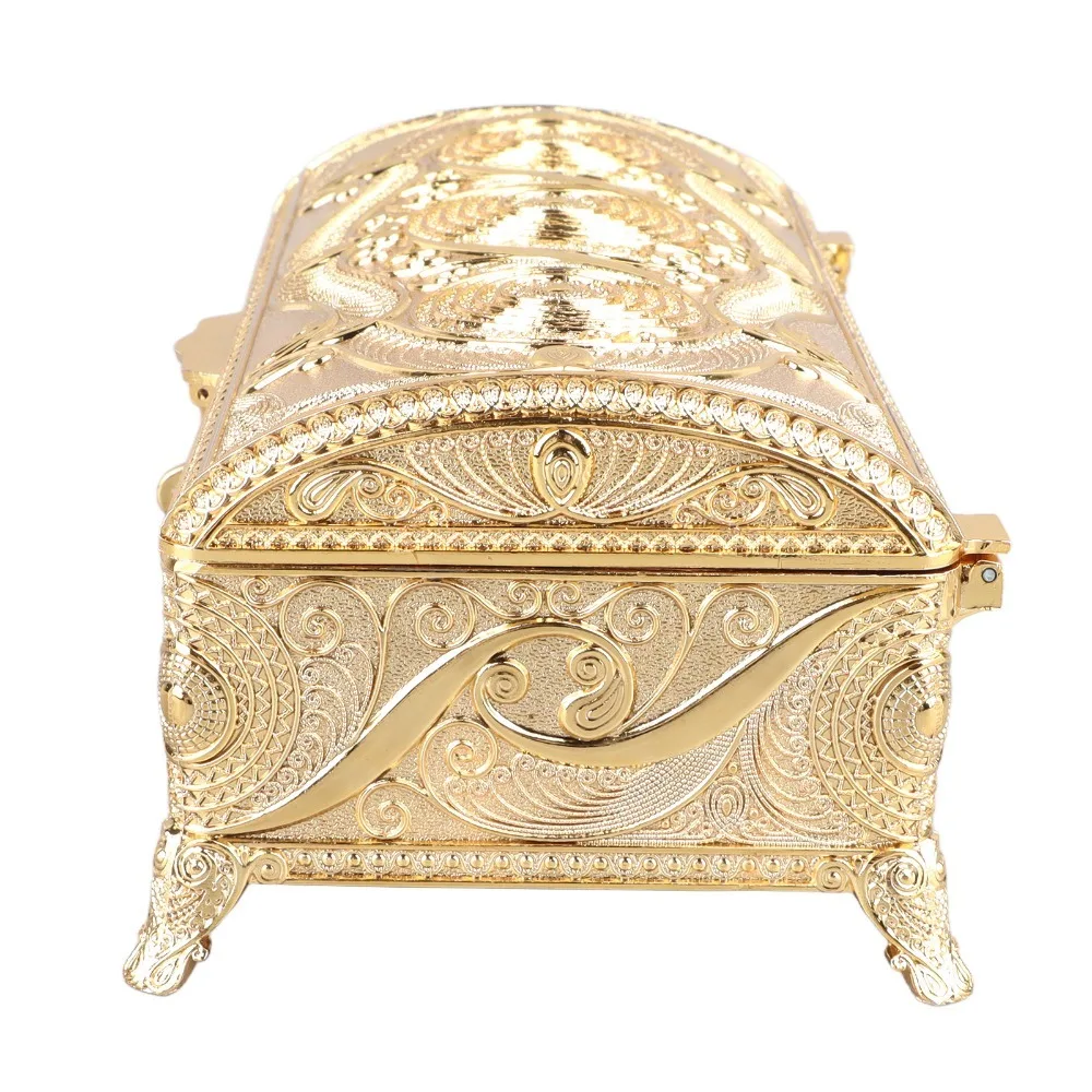 Elegant Alloy Vintage Jewelry Box Rectangular Soft Velvet Lining Keepsake Chest Silver Gold Treasure Storage Box Office Decor