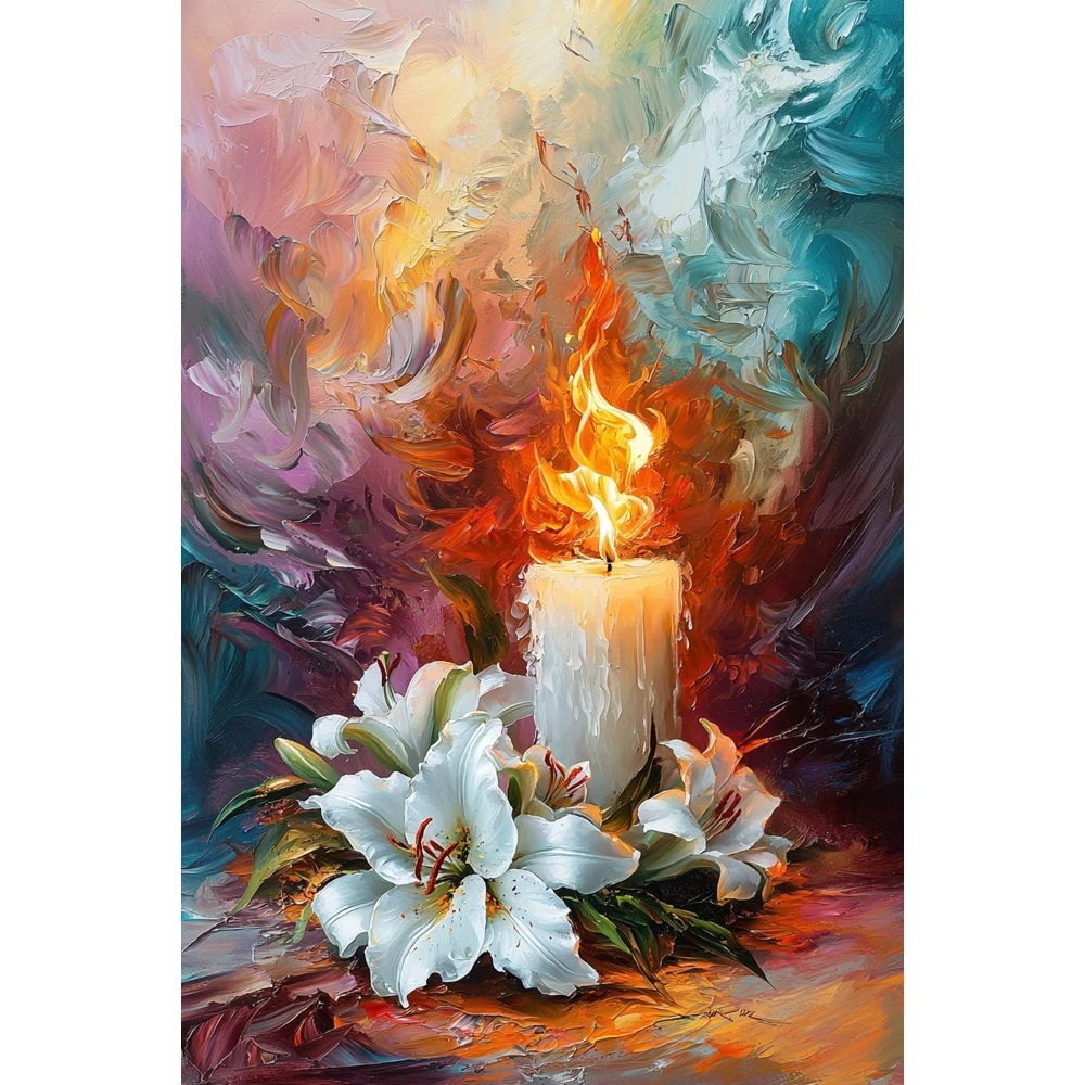 

500/1000/1200/2000 PCS Jigsaw Puzzles Candle and Lily Flower Scenery Family Activity Games for Gameroom Bedroom Home Decor Gift