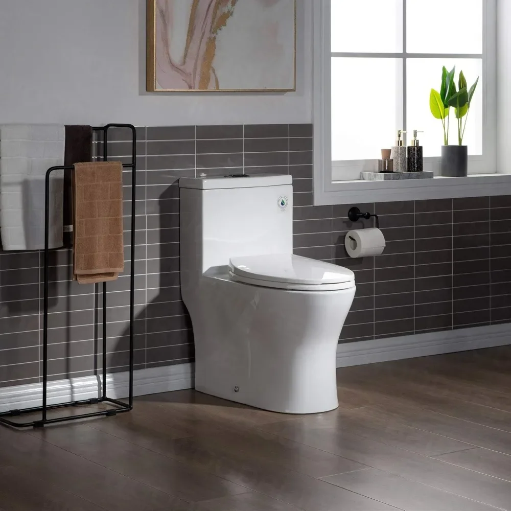 

Modern 1-Piece Dual Flush Toilet, 1.0/1.6 GPF, Soft Close Seat, 1000g MaP Score, Matte Black Button