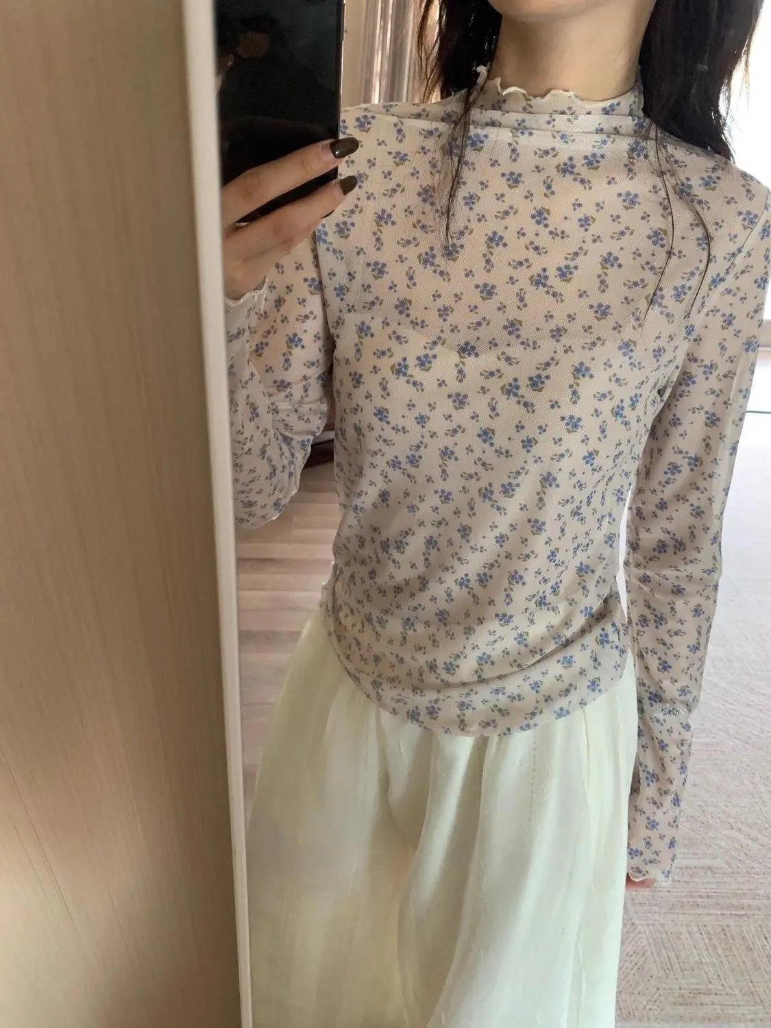 

2025 Blusas Mujer De Moda Floral Gauze Korean Blouses Women's Clothes Simple Tunic Chic Blouse Summer See Through Shirts Tops