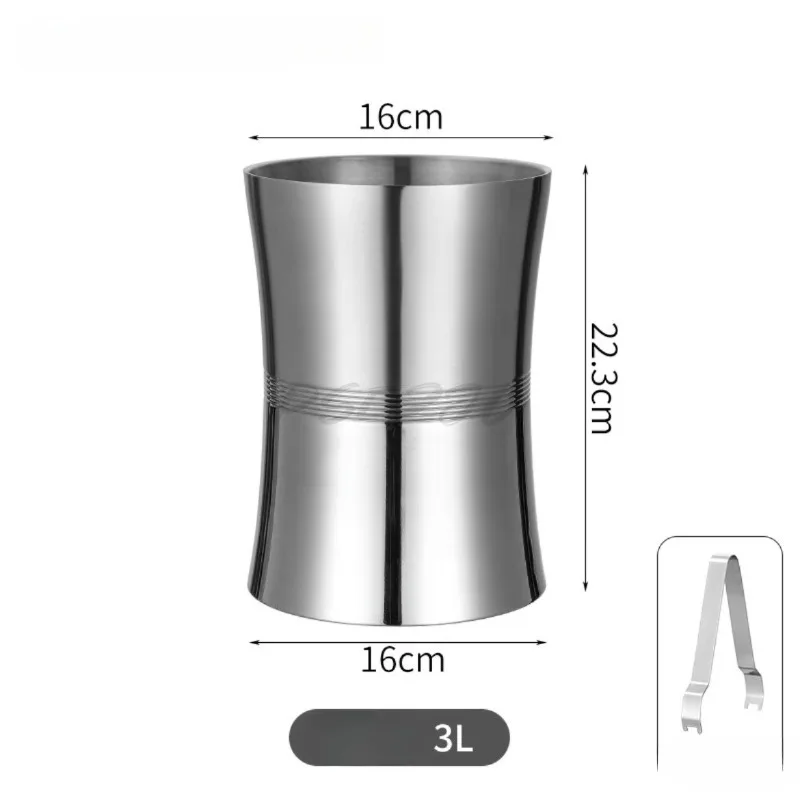 Stainless Steel Thickened Ice Bucket KTV Bar Supplies Champagne Bucket Commercial Ice Cube Granule Beer Ice Bucket
