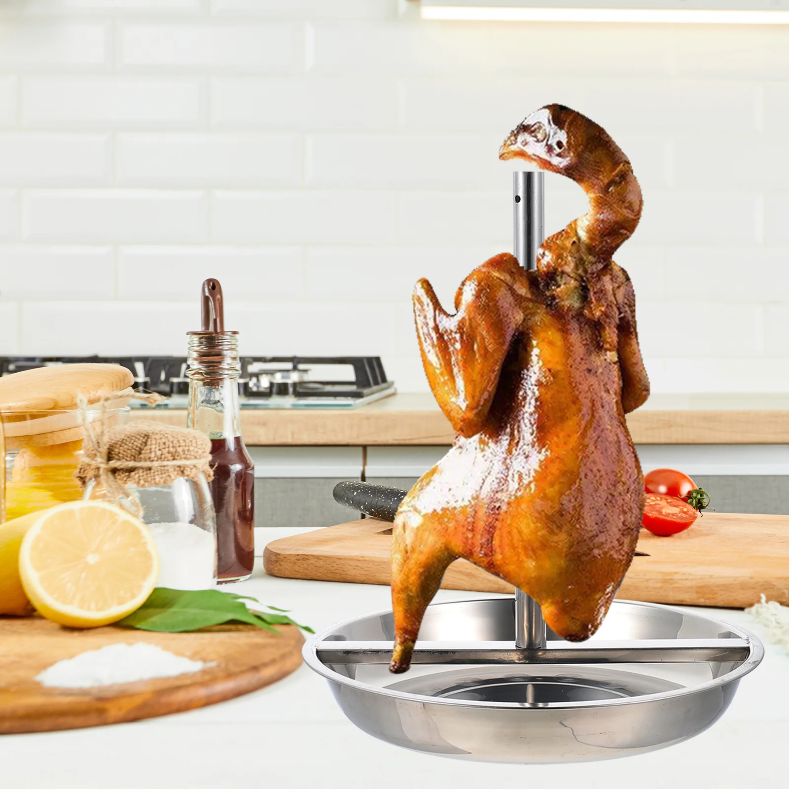 

Grilled Chicken Plate Tray Vertical Roasting Pan Stainless Steel Rack Duck Roaster Tool
