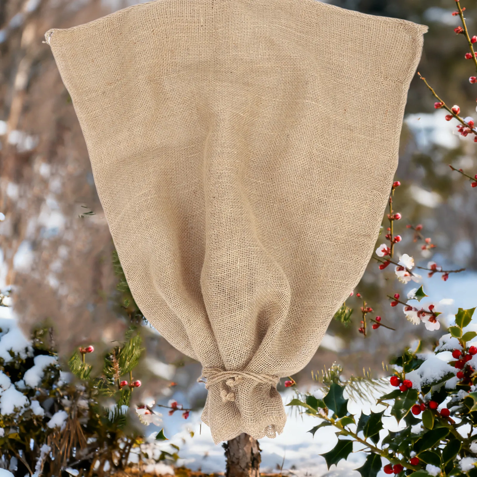 2Pcs Burlap Winter Plant Cover 39.3x23.58in Reusable Frost Protection for Outdoor Shrubs Trees Fruit Drawstring Insulated Garden