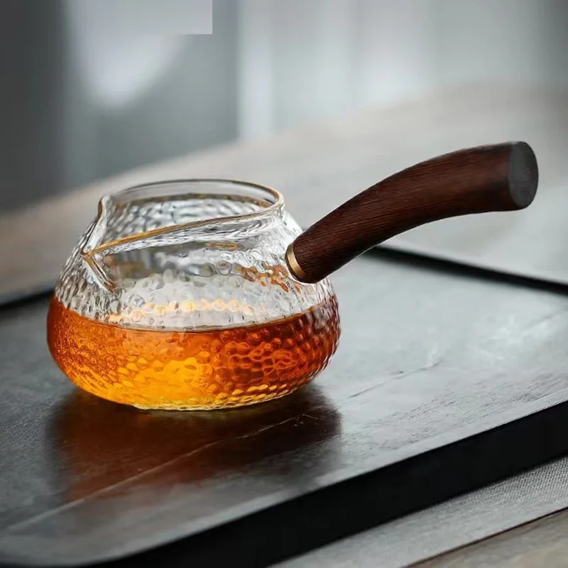 Japanese style 280ml Side Handle Hammered Pattern Glass Fair Cup Tea Pitcher Chinese Teaware Chahai Tea Cup Kungfu Tea Set Acces
