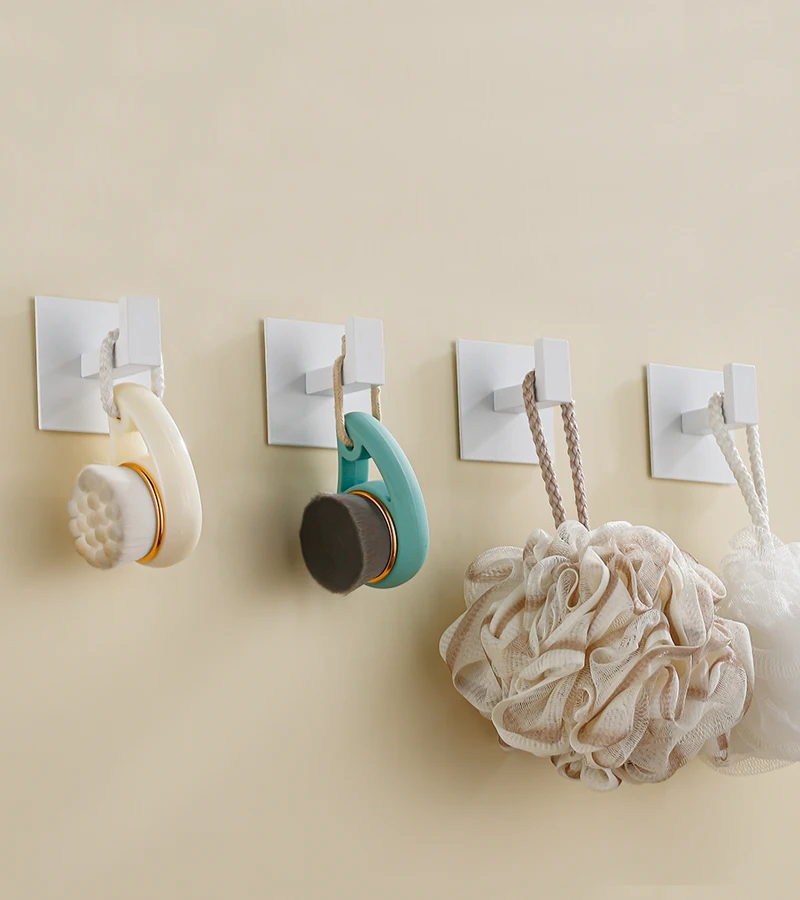 Weißer Wandhaken, selbstklebender Handtuchhalter, ohne Bohren, für Badezimmer, zum Aufhängen von Robe, Garderobe, Tür, Kleiderbügel, Küchen-Organizer, Zubehör – Detail 6