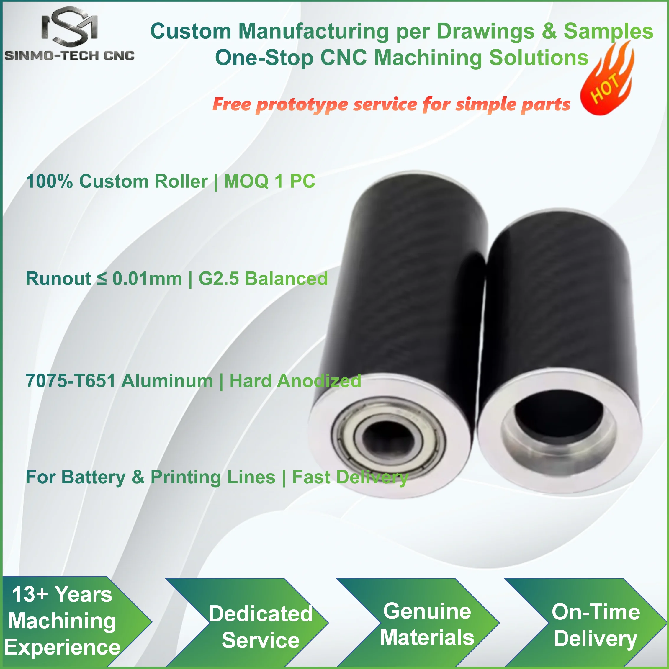 Custom Carbon Fiber Aluminum Guide Roller Lightweight Composite Idler Roller for High Speed Printing Rewinding Line MOQ 1pc