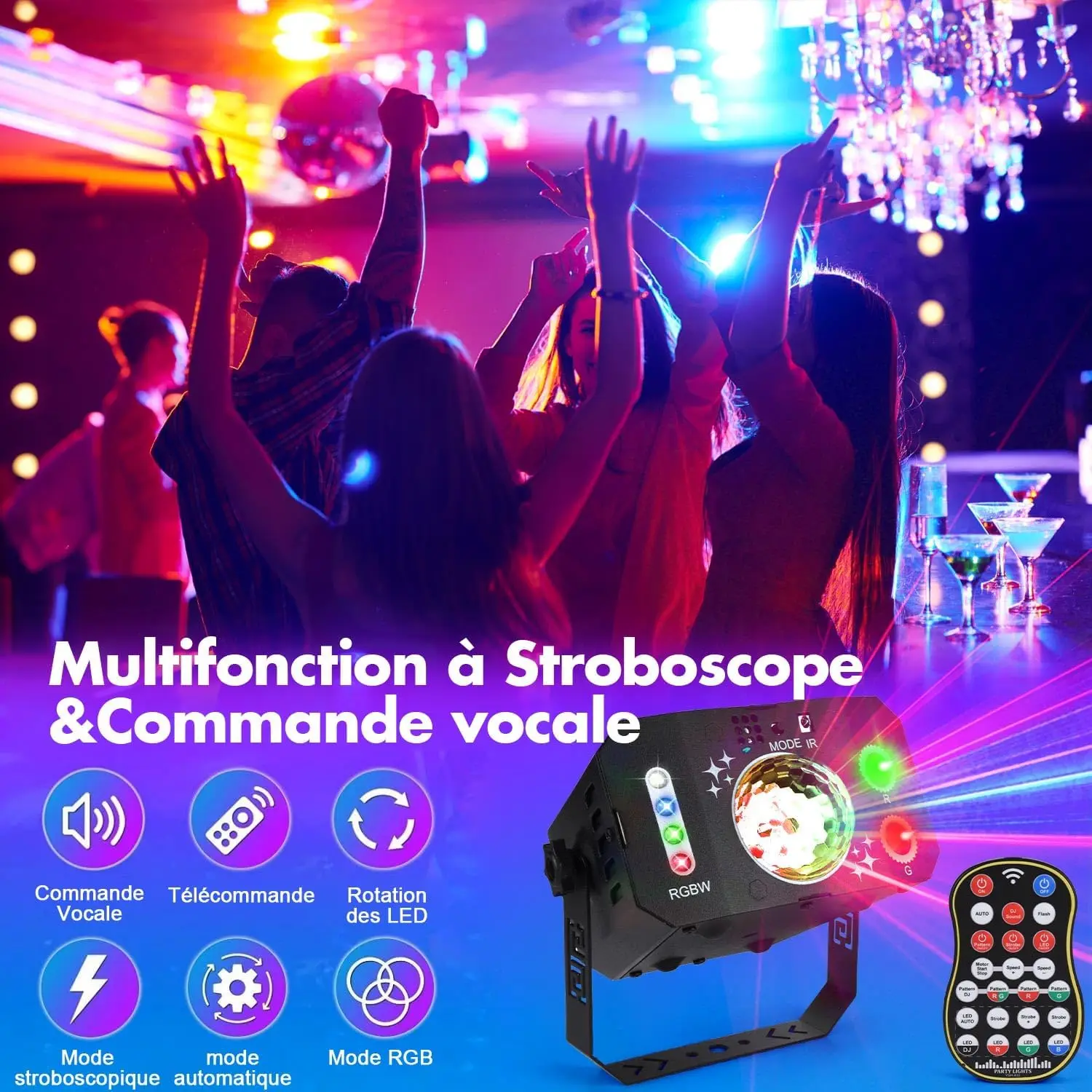 WZSTAR Indoor RGBW Beam Light Sound Activated Remote Control LED Stage Lights for Xmas Bar Parties Holiday Club Christmas DJ