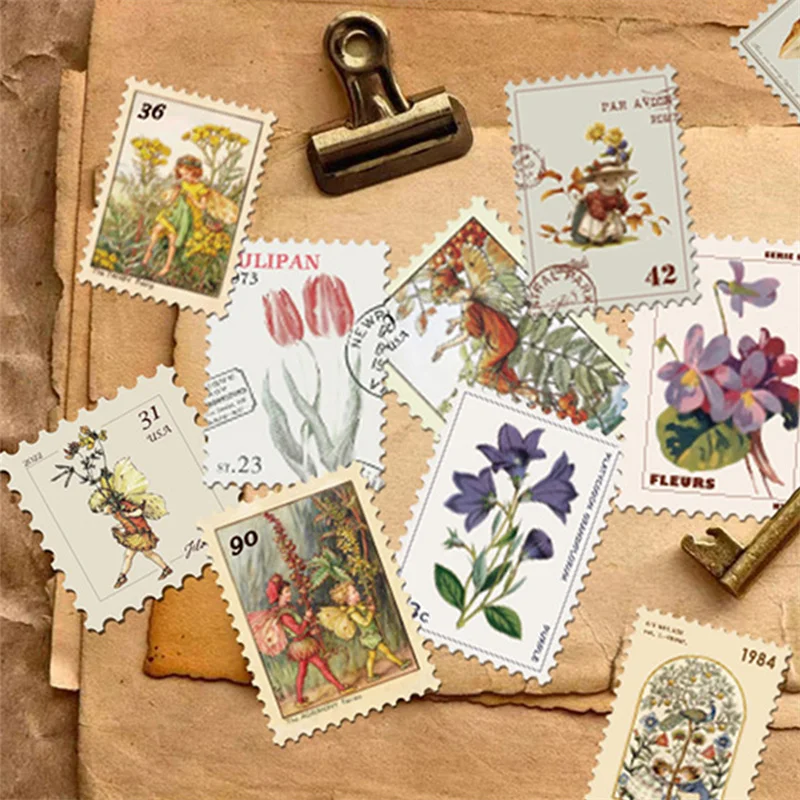 10/20/50PCS Vintage Stickers Retro Postage Stamp Style Diary Planner Decorative Scrapbooking Stickers Craft Stickers Kids Toys