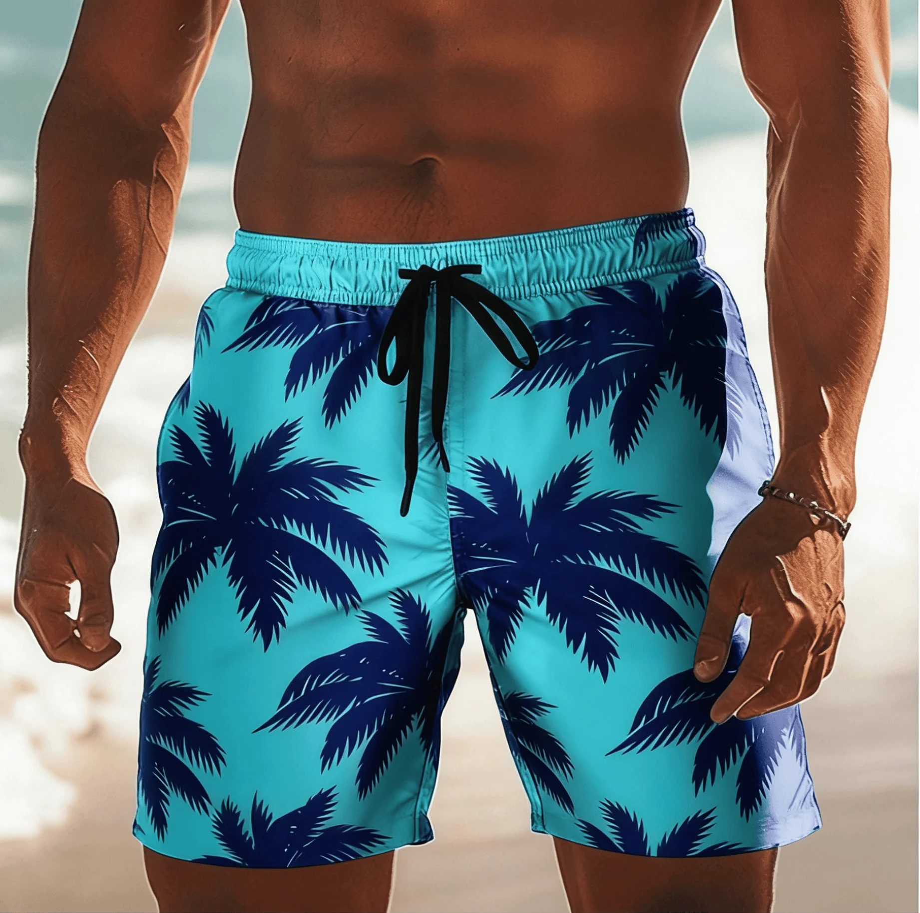 Men's Hawaiian Retro Style Tropical All-over Print Men's Beach Shorts, Creative Spring Summer Outdoor Vacation Casual Trunks