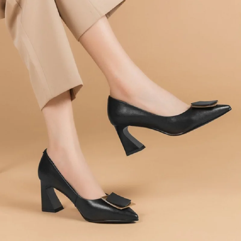 Zapatos De Mujer donna carino punta a punta in pelle verniciata nera di alta qualità Slip on scarpe con tacco quadrato per ufficio e festa di lavoro